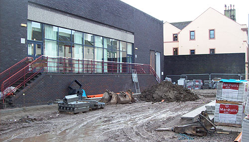 Whitehaven Civic Hall ramp filled in and new wall built