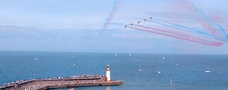 Red Arrows above South Pier lighthouse