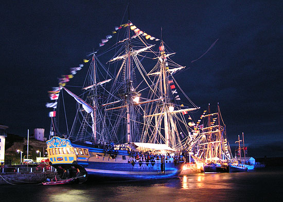 Grand Turk and Zebu in Whitehaven at night