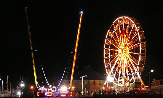 Big Wheel and Bungee Catapult lit for the night