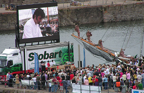 Huge TV screen at Whitehaven festival cookery demonstrations