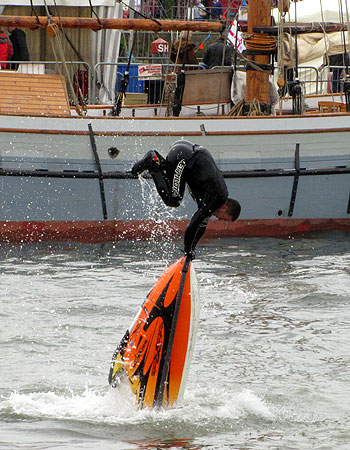 Handstand on point of jetski