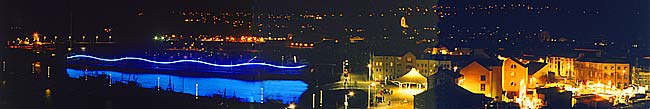 Looking over Whitehaven harbour at night