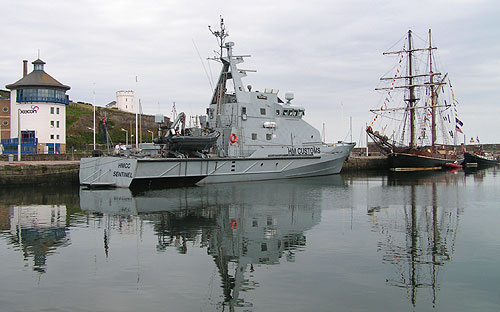 Coast Guard cutter Sentinal at Whitehaven with tall ship Zebu