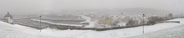 Panarama of Whitehaven in the blizzard