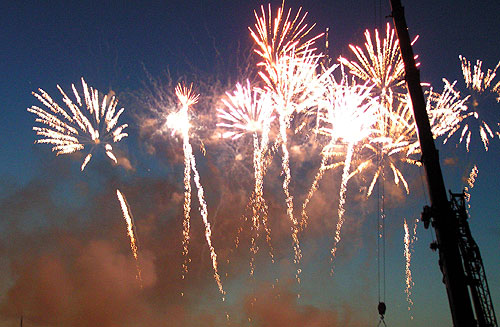 Fireworks bursting into the air